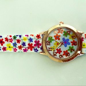 New multi colored floral watch with silicone band